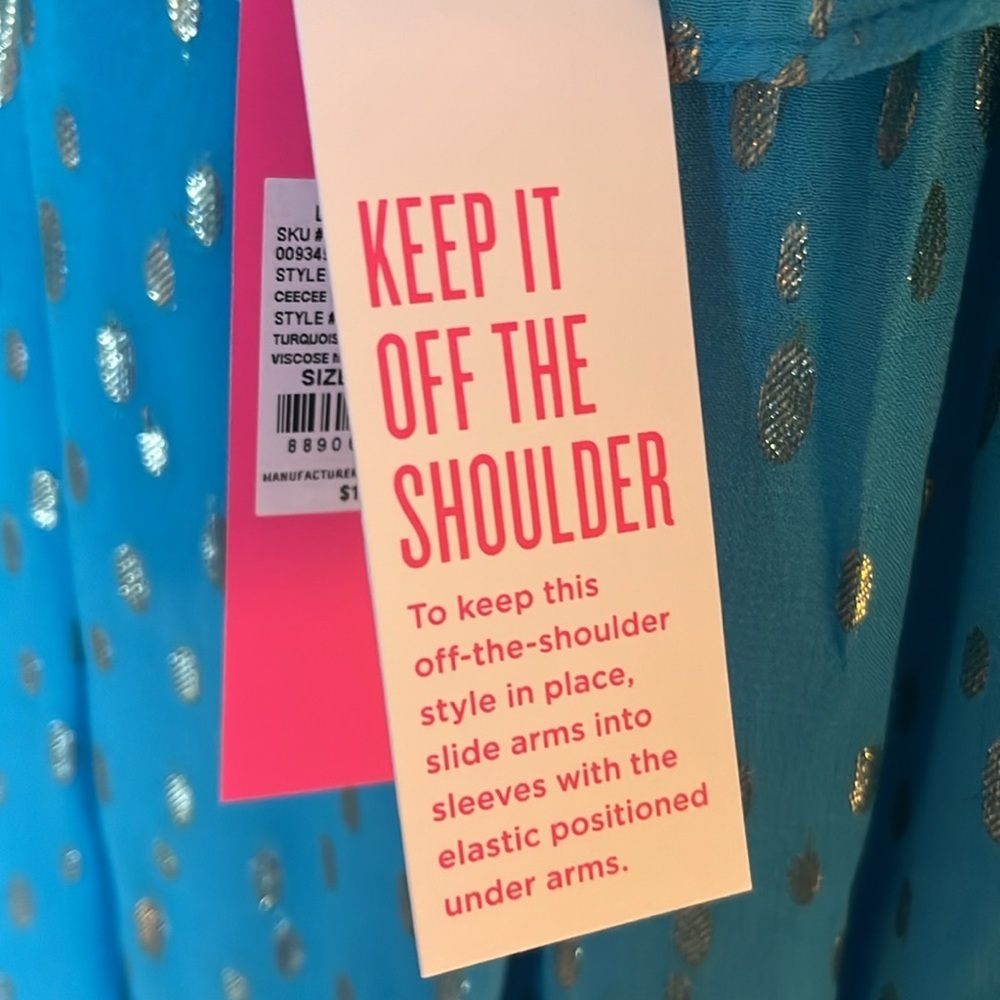 Lily Pulitzer CeeCee turquoise oasis top off shoulder option S NWT - Picture 5 of 12